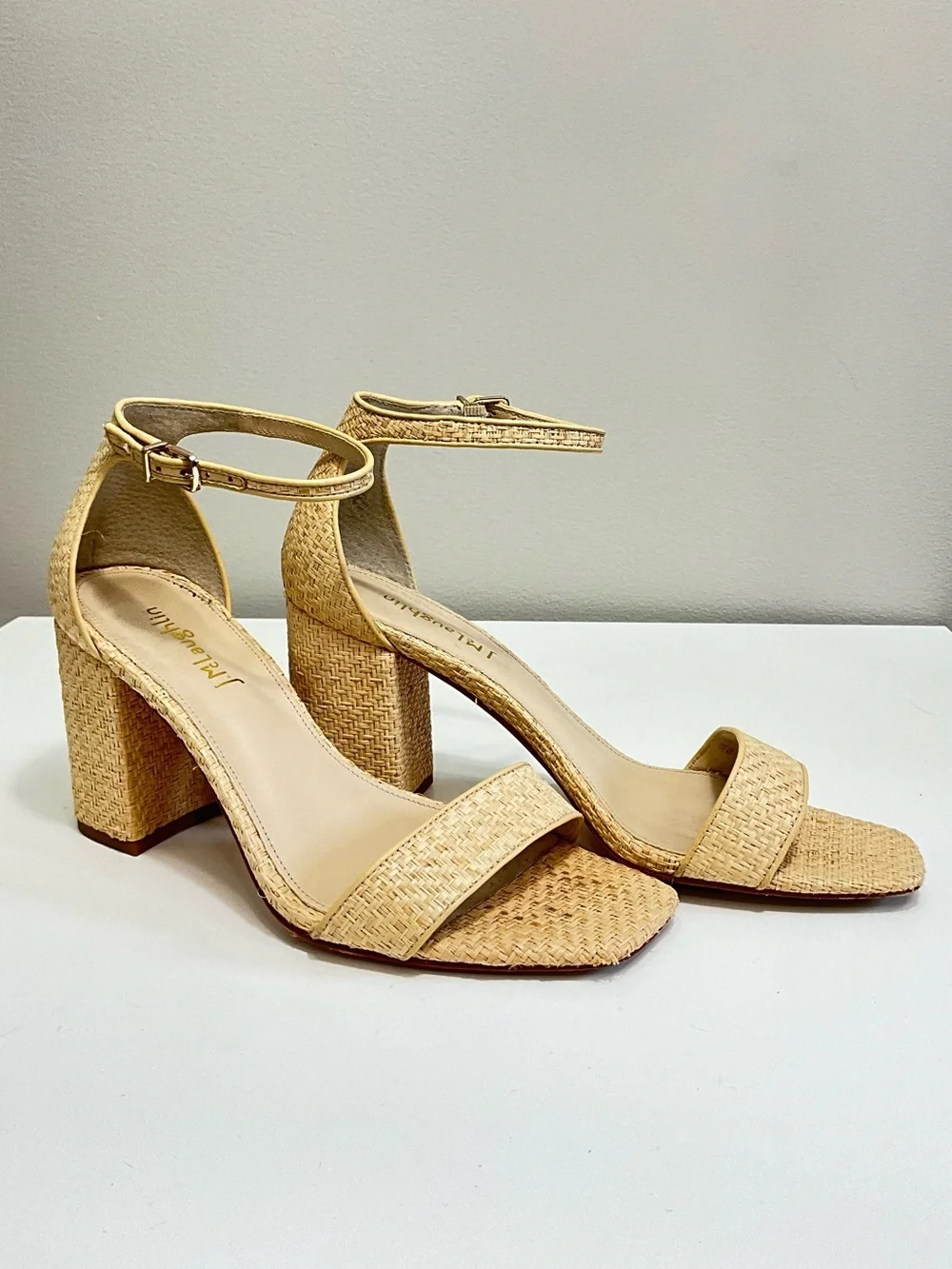J. MCLAUGHLIN Esme Raffia Block Heel Sandals Natural Beige Size 8